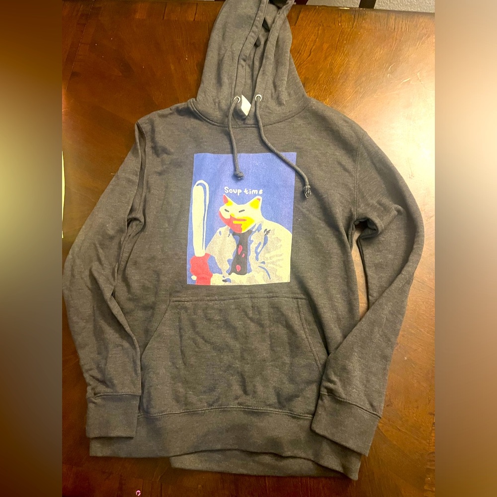 Lane 7 grey sweatshirt, soup time cat size Large